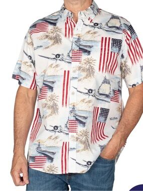 Patriotic Short Sleeve Button Front Shirt